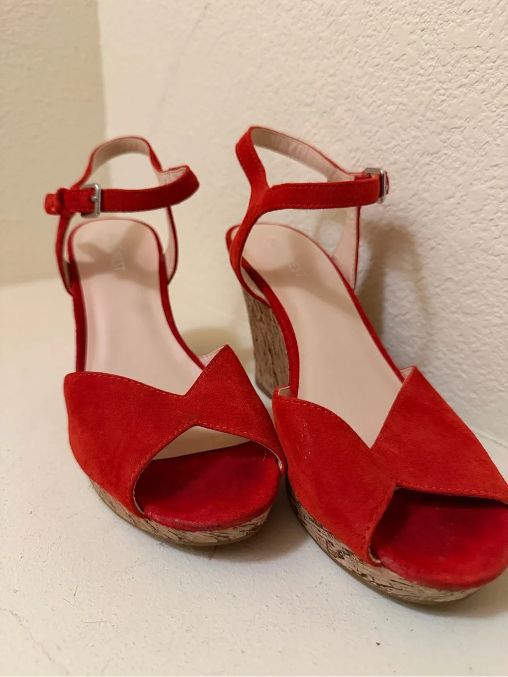 Nine West Red Suede Open-Toe Ankle-Strap Wedges